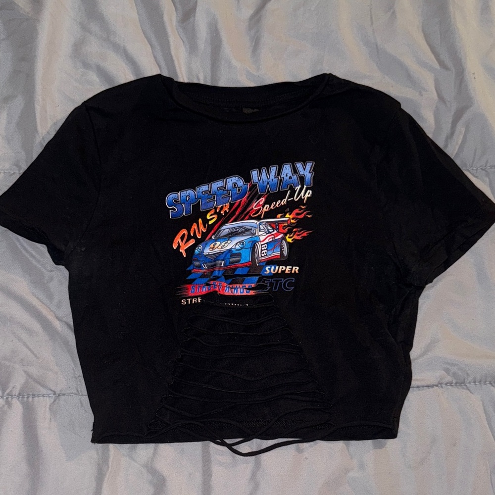 Black Speedway Graphic Crop Top